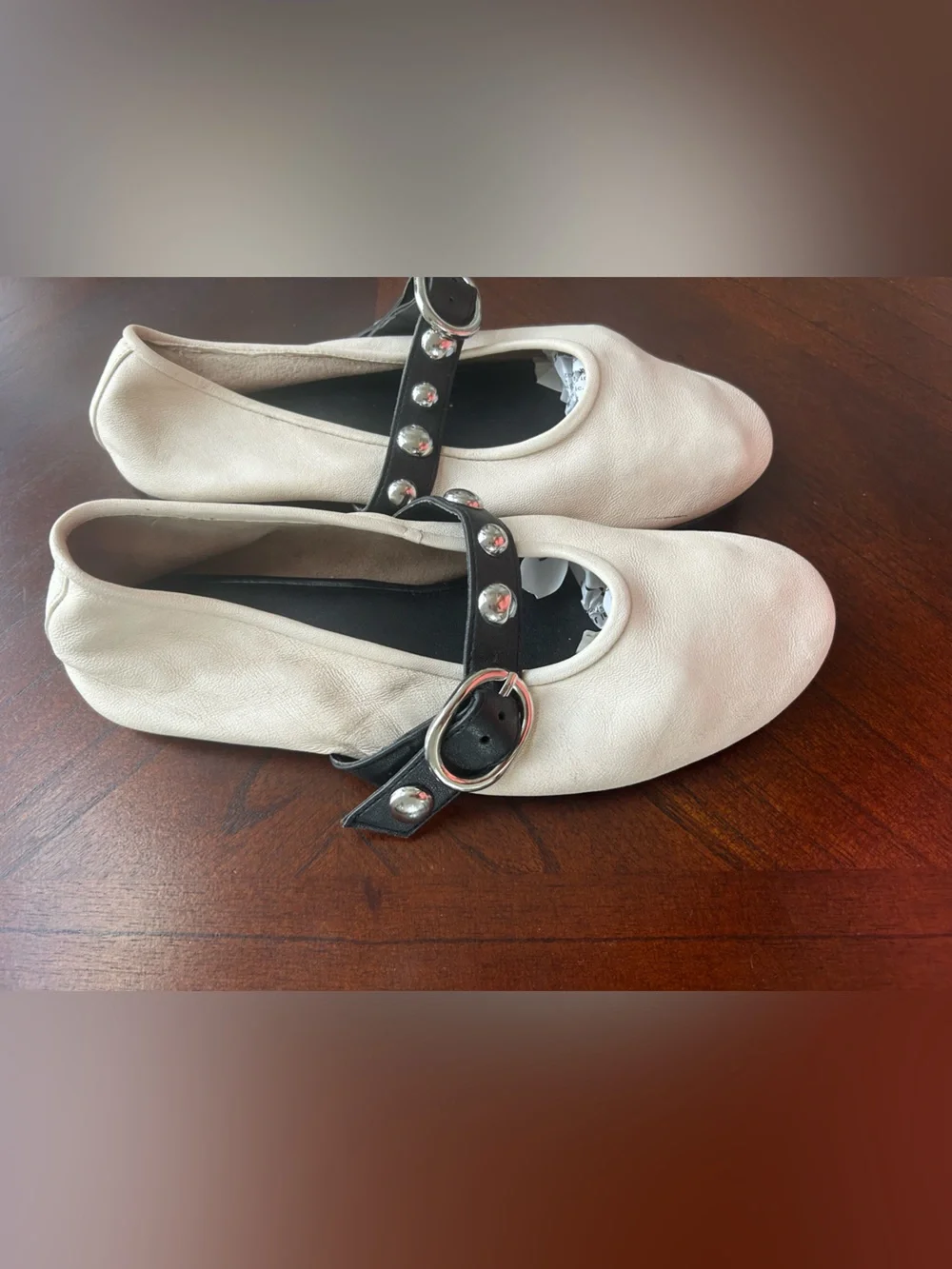 Zara white   Flats with Black Studded Strap size 37